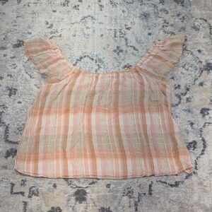 Lucky Brand Peach Plaid Off Shoulder Flutter Sleeve Top Small | Petite